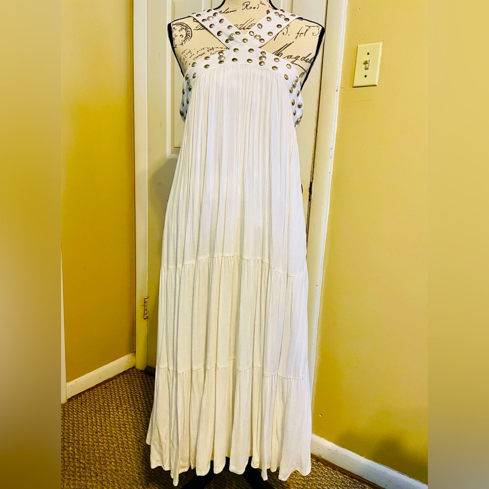 VENUS White Maxi Dress with Studded Detail